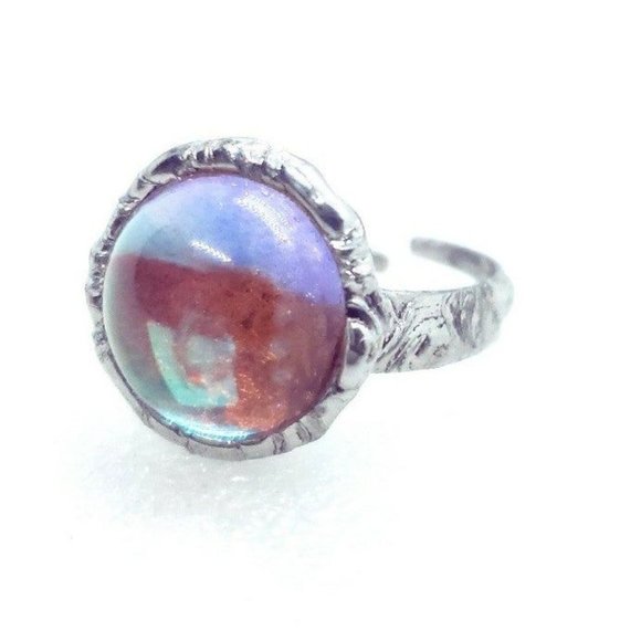 Rainbow orb Ring handmade adjustable Gothic metalwork - Picture 3 of 12